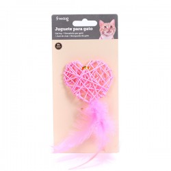Coração rosa c/ plumas para gato