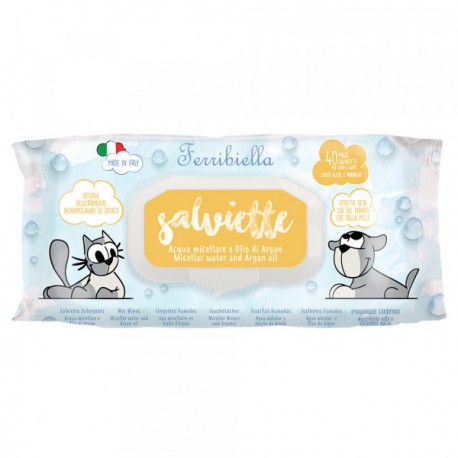 Toalhitas Salviette de Água Micelar e Óleo de Argão Cão e Gato